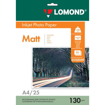 Бумага A4 Lomond Матовая/Матовая двухсторонняя 130 гр/м2   25л. (0102039) для печати водорастворимыми и пигментными чернилами